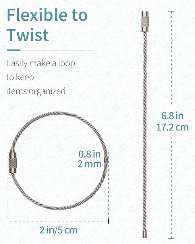 Pawfly 4"/6"/10" Wire Keychain Cable Key Ring Loop Holder 20/50/100Pcs | Large, Stainless Steel, Toughly Braided, Connectable, Corrosion Resistant, for Luggage Tag Kitchen Utensils