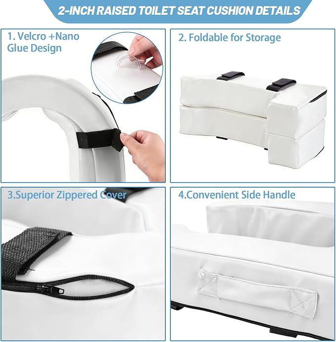 2 Inch Toilet Seat Cushion Riser Elevated for Seniors & Handicap, White