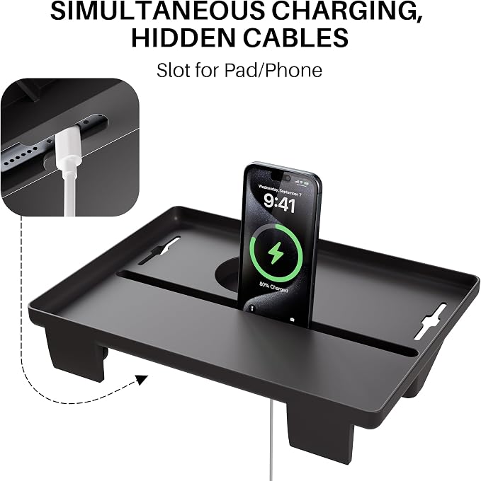 JOYMOOP Clip-On Bedside Shelf for Bunk Beds, Dorm Room Essentials, Bedside Caddy, No-Tool Install Bed Side Table Storage for Loft, Platform Beds, Nightstand Caddy for Phone, Glasses, Book, Black