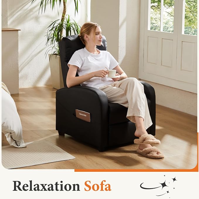 OLIXIS Recliner Chair for Adults, Home Theater Seating with Lumbar Support | Fabric Reclining Sofa for Adults, Sofa Chair Seat, Living Room, Recliners, Black