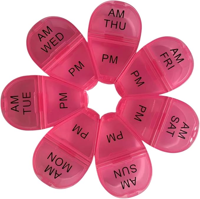 Cute AM PM Pill Organizer 7-Day Vitamins Medicine Box with 7 Color Coded compartments Flower Shaped Weekly Medication Box Twice a Day Portable, Suitable for Travel, Home use.