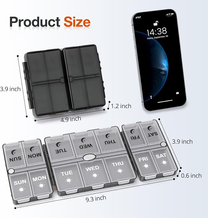 FYY Weekly Pill Organizer 2 Times a Day, Magnetic Travel Pill Box AM PM with Easy Open – 7-Day Daily Pill Case Medicine Organizer for Vitamins,Supplements - Clear Black
