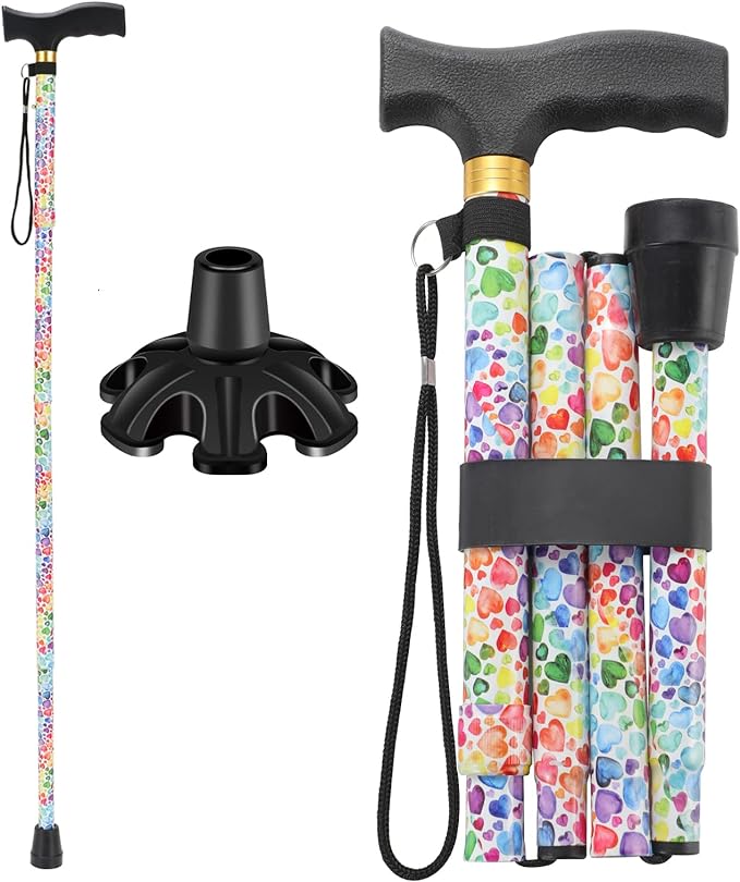 Walking Cane PANZHENG Cane for Man/Woman | Mobility & Daily Living Aids | 5-Level Height Adjustable Walking Stick | Comfortable Plastic T-Handle Portable Walking Stick Folding Cane