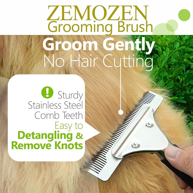 Dog Brush for Shedding, Undercoat Rake for Dogs & Cats, 6" Wide Dual Length Stainless Steel Teeth Deshedding Grooming Brush for Long & Short Haired Pets, Comfort Grip, Easy Clean - BLUE
