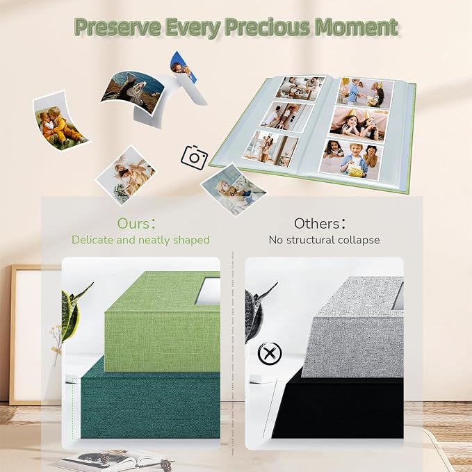 Popotop Photo Album 4x6-300 Photos Linen Cover Photo Books with 300 Horizontal Pockets,Slip-in Picture Albums for Family Wedding Anniversary Baby Vacation Pictures