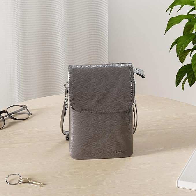 befen Genuine Leather Small Crossbody Bags for Women Cell Phone Travel Bag | Soft Real Leather, Adjustable Shoulder Strap, Card Slots, Compact Size, Daily Travel Shopping Outing Use, Phone Purse