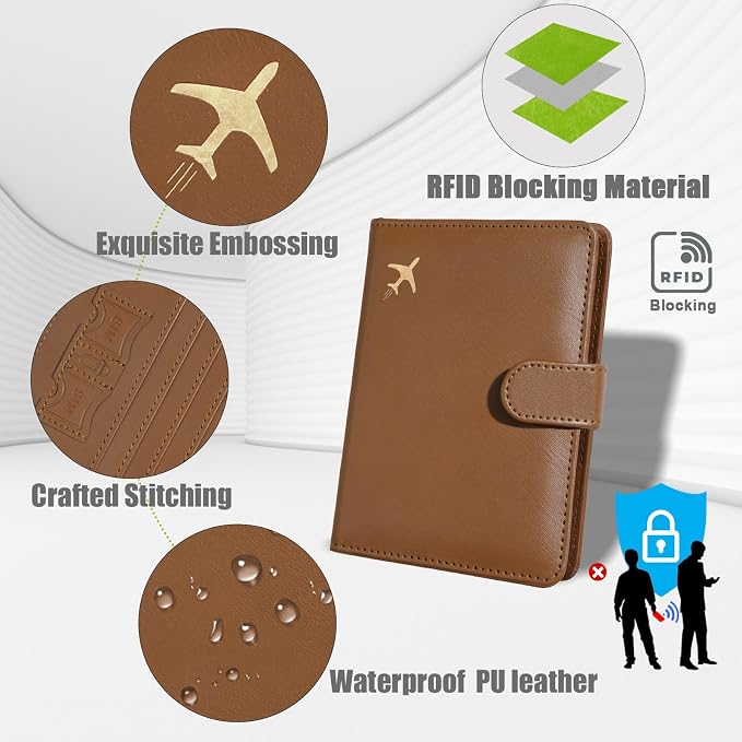 GOAUS Passport Holder for Travel with AirTag Slot, Passport Book Wallet | Cards Cash Pocket, RFID Blocking, Waterproof, Passport Case, Travel Gifts for Women Men, Faux Leather, AirTag Not Included