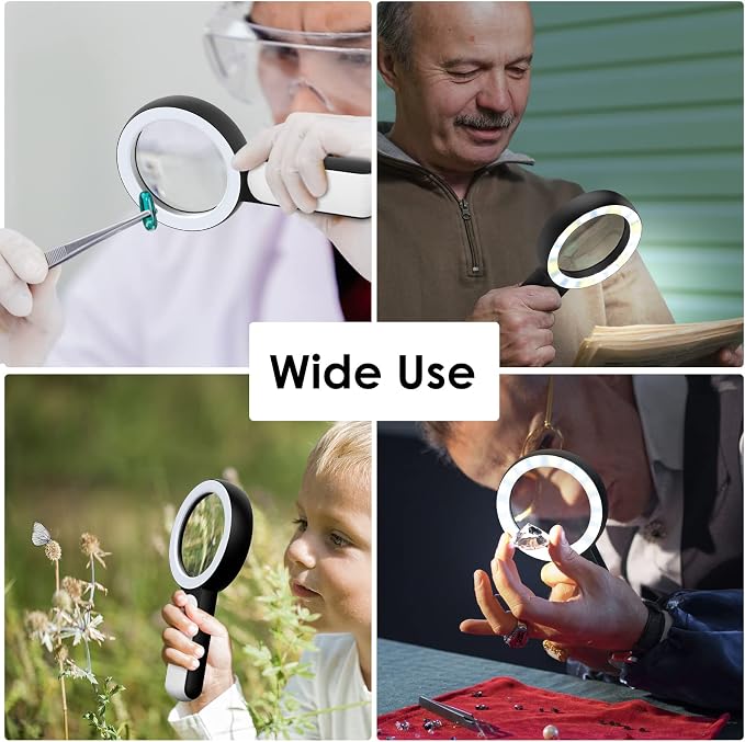 MoKo 30X Magnifying Glass with Light for Close Work,Reading,Coins,Jewelry | Handheld Magnifying Loupe,18LED 3 Modes Illuminated Lighted Magnifier,Gifts for Seniors,Kids,Low Vision,Black