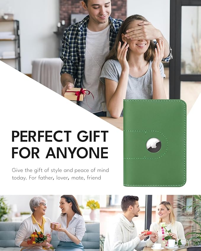 ALLIVE Passport Holder for Travel, Genuine Leather Passport Holder with AirTag Slot for Women and Men, Passport Cover Wallet Travel Must Haves Airport Essentials,Travel Gifts, Green