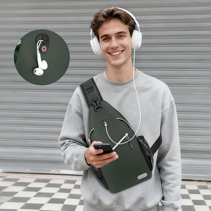 MOSISO Small Sling Bag for Men, Crossbody Shoulder Chest Daypack Bag | Sling Backpack for Casual Travel Hiking