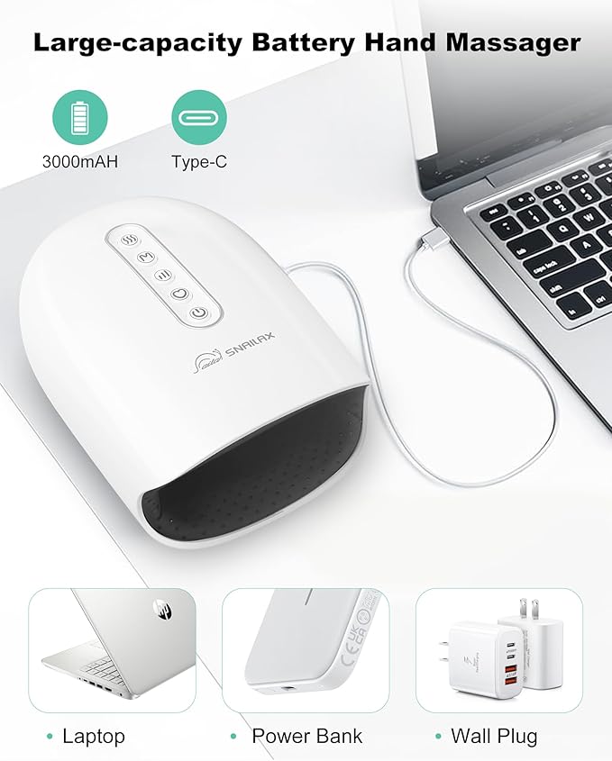 Snailax Cordless Hand Massager with Heat and Compression, 6 Levels Finger & Palm Pressure for Arthritis, Carpal Tunnel & Numbness, Ideal Gift for Women/Men - Rechargeable
