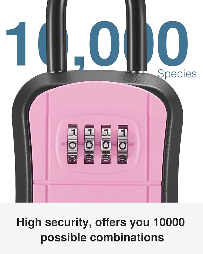 Puroma Key Lock Box Outdoor 4 Digit Code Combination Lockbox House, 1 Pink | For Contractors Guest Realtor Storage Keys, Portable, Home Wall Mount, Resettable, Combination, Weatherproof, High-capacity
