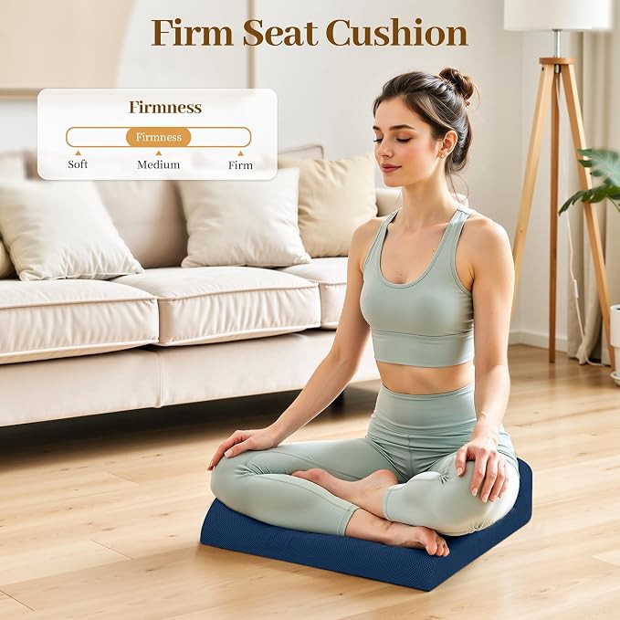 TranquilRelax 2XL Memory Foam Seat Cushion for Office Chair, 3.7-Inch, Blue | Medium-firm Support for Long Sitting, Washable Mesh Cover, Non-slip Base, Perfect for Car Seats & Short Drivers