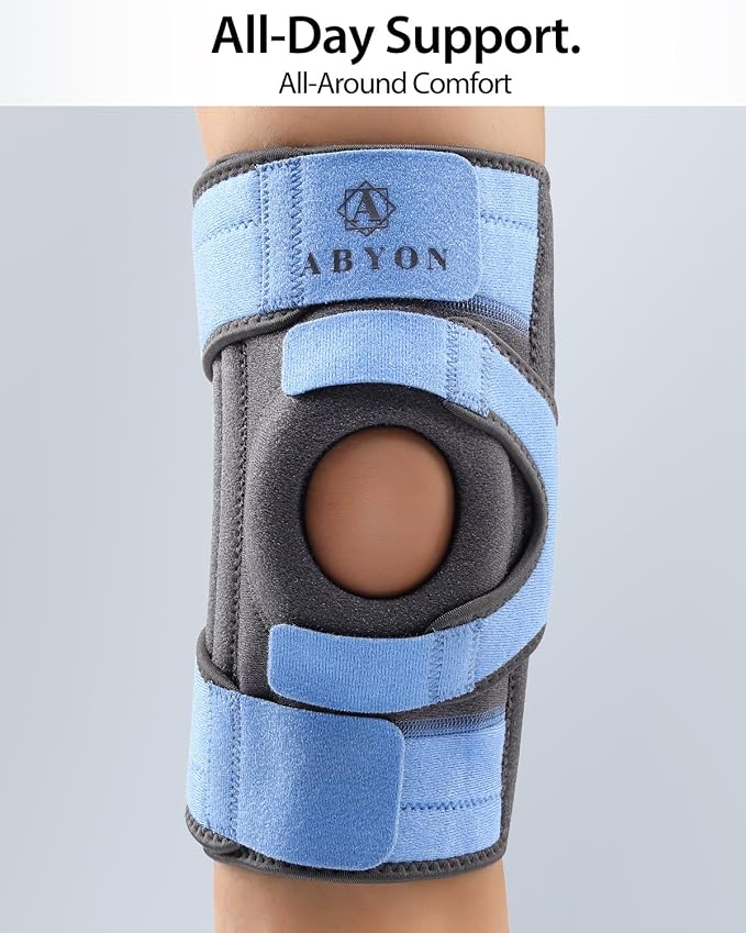 ABYON Knee Brace for Women & Men Meniscus Tear, ACL, Arthritis, Knee Support with Triple Side Stabilizers and Adjustable 360° Wraparound Strap for Maximum Knee Pain Support and Fast Recovery（SteelBlue, XXL)