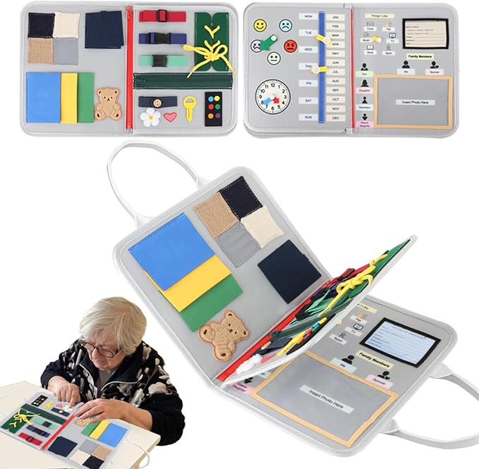 Fidget Blanket for Adults with Dementia – Adult Sensory Support Blanket for Daily Living Familiarity & Memory Engagement & Anxiety Relief - Non-Toy Felt Activity Book for Seniors for Memory Care