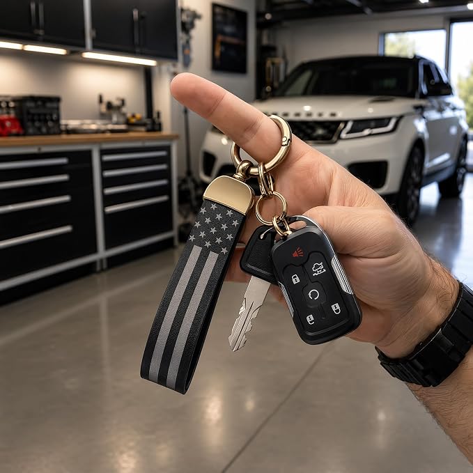 American Flag Keychain for Men Women, Leather USA Flag Key Chain for Daily | Flag keychain adds heritage patriotic style, Metal D-ring keep daily keys grouped,Practical gift for dads, husbands, wives