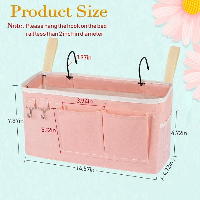 Bedside Caddy Bedside Storage Bag for Headboards/Bunk Bed | Hanging Bed Caddy with Hooks fits Bunk bed Hospital Beds Dorm Bed Rails, Essentials for Phones, Books, Remotes, Water Bottles