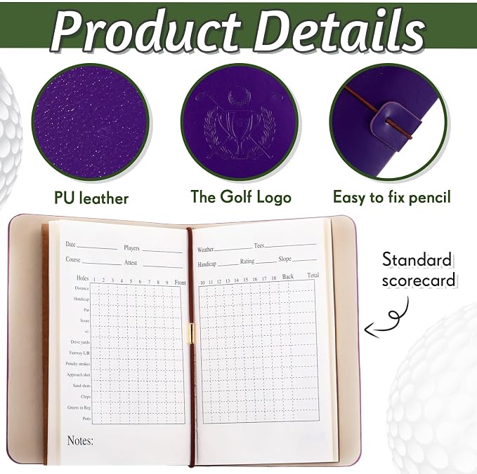 Yexiya Golf Scorecard Book with Pencil, Leather Golf Journal Scorecard Holder Accessories Notebook Log Pocket Score Cart Book Gift for Men Golfers, Sports and Outdoor Club Accessories