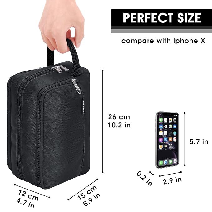 WANDF Travel Toiletry Bag for Men, Small Dopp Kit for Toiletries | Water-Resistant Fabric, Travel Bag for Toiletries, Compact Storage, Shaving Accessories, Weekend Trips