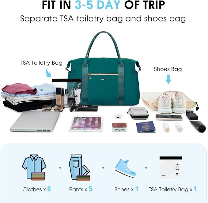 WANDF For Spirit Airlines Personal Item Bag 18x14x8 Underseat with Wet Pocket & Shoe Compartment & Tsa Approved Toiletry Bag