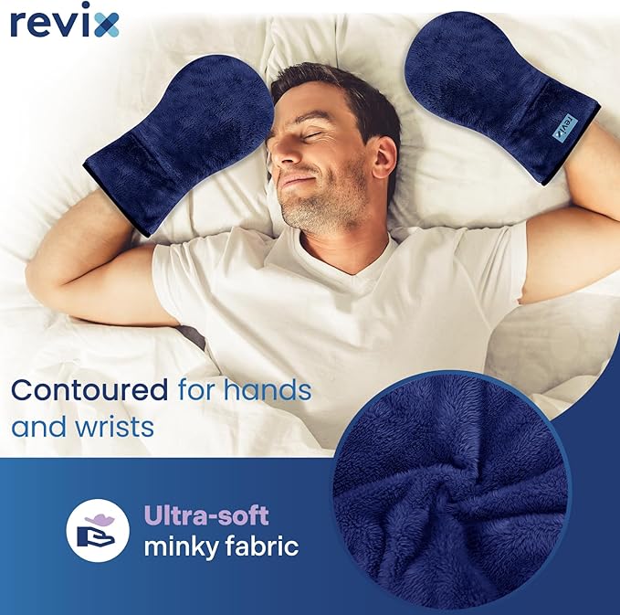 REVIX Microwavable Therapy Mittens for Hands and Fingers, Moist Heat Hand Warmers Gloves, Natural Unscented Heating Mitts (1 Pair)