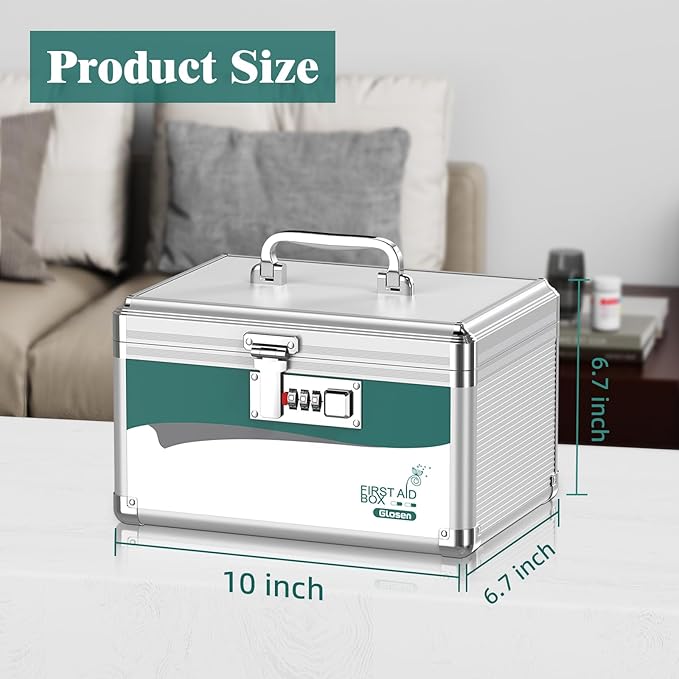 Glosen Medicine Lock Box with Combination Lock, Medication lock box【Small 10x6.7x6.7 Inch】,medical box organizer