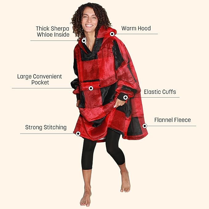 Catalonia Oversized Blanket Hoodie Sweatshirt, Wearable Sherpa Lounging Pullover for Adults Women Men