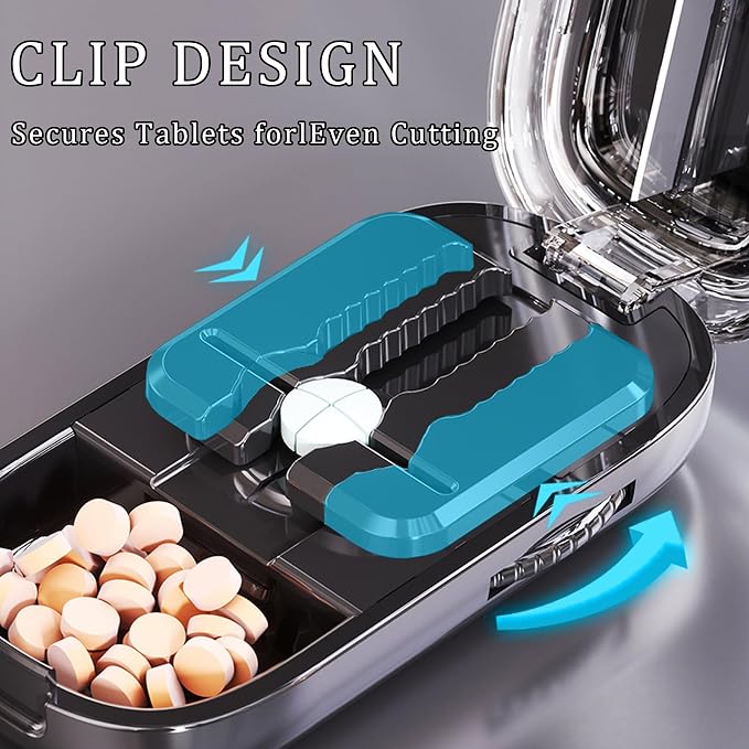 Pill Cutter Splitter for Small and Tiny Pills, Adjustable Pill Cutter and Splitter for Multiple Pills, Portable 1/2 1/4 Splitter Popper, Accurate Centering Alignment Device (Beige, 1/2 + 1/4)