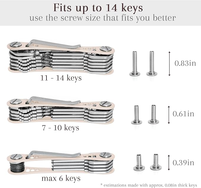 EM Compact Key Holder, Pocket Key Organizer, 14 Keys Key Bar | Fits 4.6 mm or larger keyholes only. Small hole keys like mailbox keys may not fit. Anti jingle, removable clip