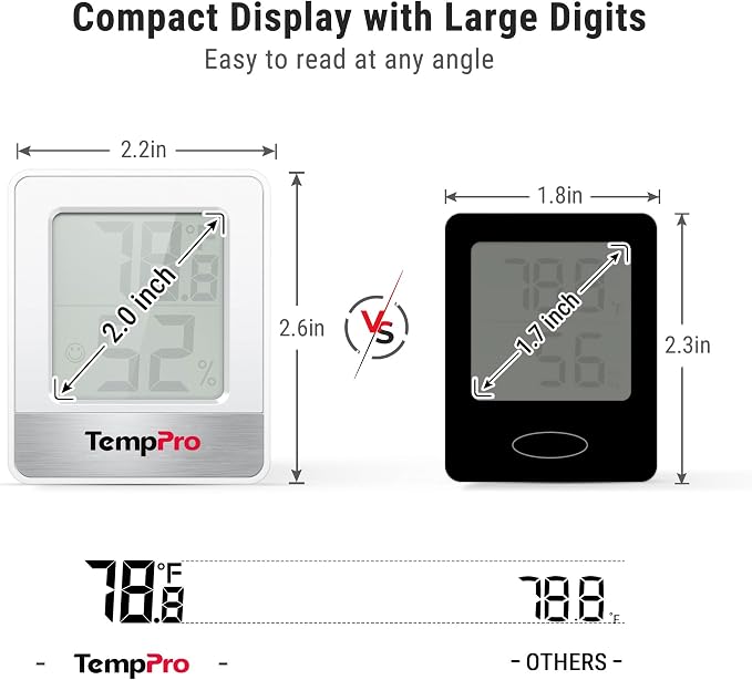 TempPro TP49 2 Pack Digital Hygrometer Indoor Thermometer | Humidity Meter Mini Hygrometer Thermometer with Temperature and Humidity Monitor Room Thermometer