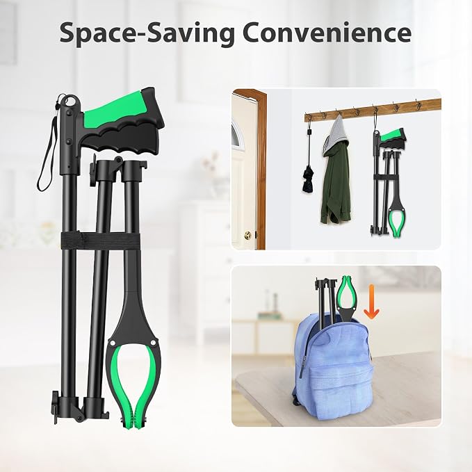 36" Foldable Grabber Reacher Pickup Tool for Seniors, Green | 360° Rotating Jaw, Two Magnets, Extra Long Trash Picker Upper, Lightweight for Elderly, Indoor & Outdoor