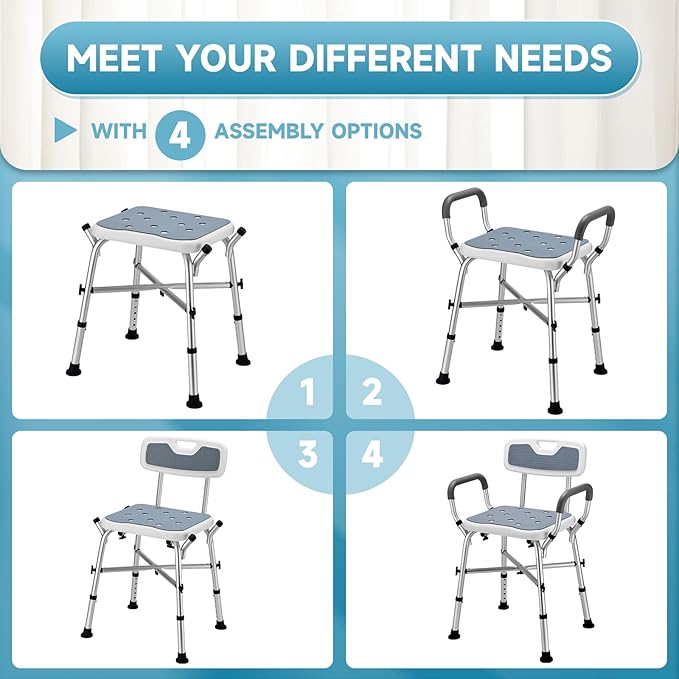 Shower Chair for Inside Shower, FSA/HSA Eligible 600 lbs Heavy Duty Shower Chair for Elderly and Disabled, Height Adjustable Shower Chair with Arms and Back, Bath Chairs for Seniors, Adults, Handicap