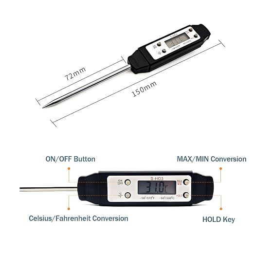 Meat Thermometer - Digital Food Thermometer for Cooking Kitchen - Automatic Calibration Pen Style Electronic Pocket Thermometer for Water Temperature, Barbecue (Red)