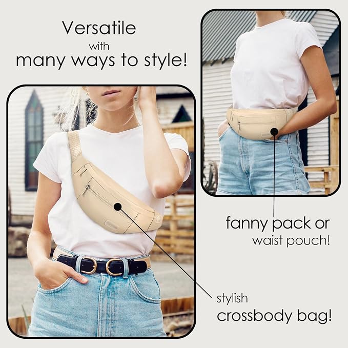 Small Khaki Crossbody Bags for Men Women Sling Fanny Pack with Key Chain | Fashion,4-Zipper Pockets,Fanny Pack Passport Bag with Adjustable Strap Gifts for Women