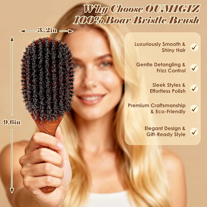 100% Boar Bristle Hair Brush Since 1965 British Craftsmanship | Handmade Natural Wooden Slick Back Hairbrush, Soft Bristles Gentle Smoothing Women Men Kids Thin Fine Hair, Anti Breakage