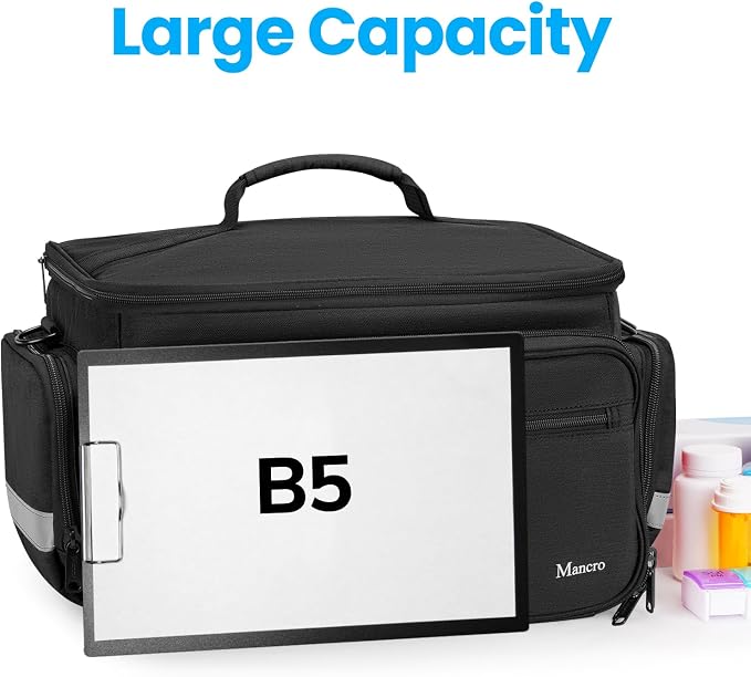 Mancro Medical Bag, Home Health Nurse Bag with Nonslip Bottom, Black | Large Capacity, with Removable Shoulder Strap, Water-Resistant Empty First Aid Organizer for Medical Student, Therapist