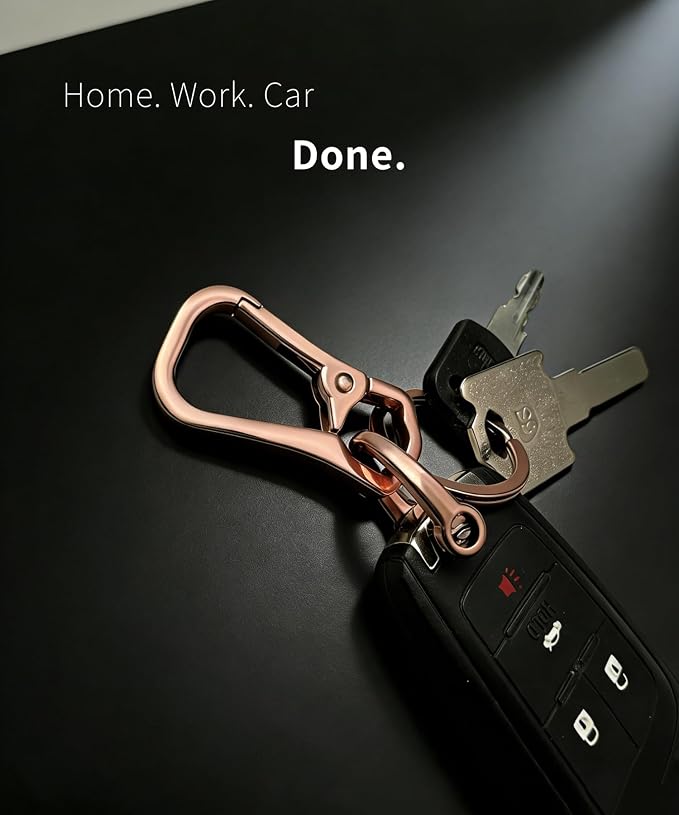 Metal Key Chain Carabiner Clip with Key Ring and D Ring | Heavy duty build, full accessory packs, quick release, multi purpose hook, belt loop holder, separate home and car fob sets