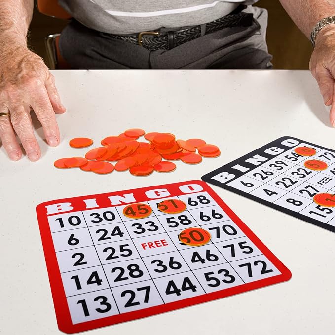 GSE Games & Sports Expert Orange Bingo Chips, 2,000 Pieces 3/4-Inch High-Contrast Transparent Counting Chips for Bingo Games, Parties