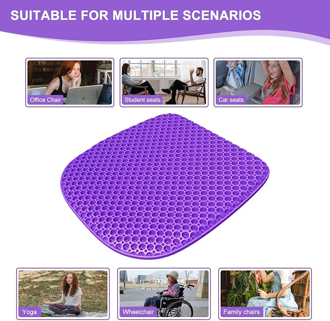 Large Gel Seat Cushion for Long Sitting with Non-Slip Cover, Soft & Breathable, Seat Cushion for Chair, Car, Office, Desk Chair, Wheelchair (18" x 17")