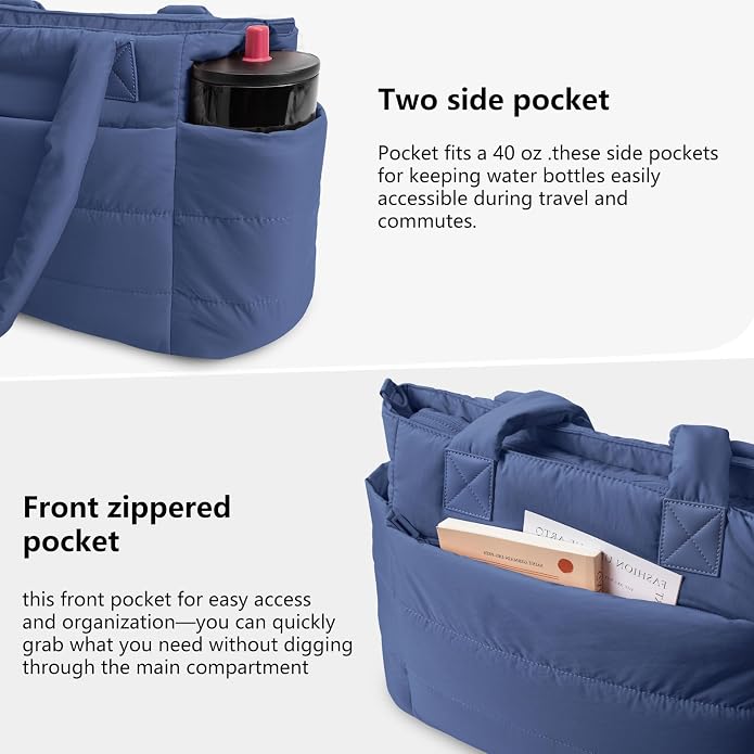 Puffer Tote Bag for Women Quilted Nurse Bag Lightweight Work Bag for Teacher Travel Handbag with Multiple Pockets
