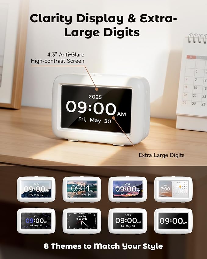 PILSAMAS Talking Clock for Seniors, 8 Medication Pill Reminders Alarms | Big digit, 12 custom event alerts, 5 Alarms & Auto DST, Bedside & desk alarm clock for blind, Visually Impaired, Dementia