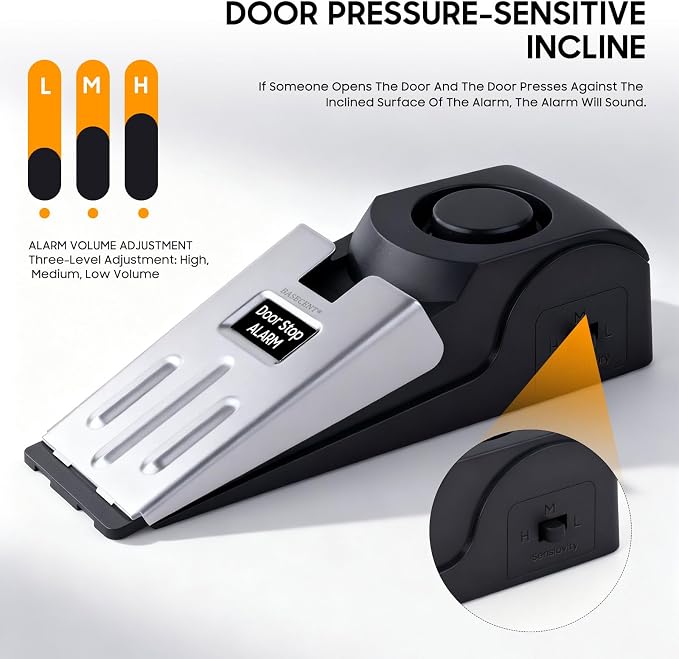 Upgraded Door Stopper Alarm - 120dB Loud Anti-Theft Security Alarm for Home, Travel & Apartments (Battery Included, 1 Pack)