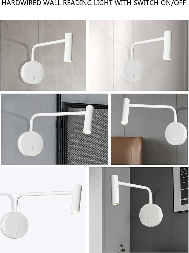 ZEROUNO Wall Mounted Reading Light for Bedroom Hardwired Sconce with Switch on/Off Modern 3000K Bedside Swing Arm Wall Lamp (White)