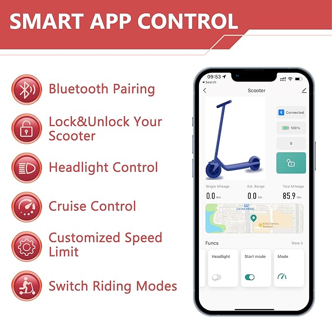 Maxshot Electric Scooter, 8.5" /10" /14" Tire, 16/19/22 Mph Top Speed, 12/16/21/27/28/49/50 Miles Long Range, Folding Escooter for Adults and Kids with Seat Bag, Dual Braking, Dual Suspension, App