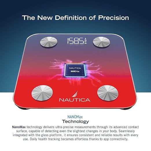 Nautica Body Tracker Digital Bathroom Scale, Bluetooth-Enabled Smart Scale with BMI, Body Fat, Muscle Mass Tracking & More, Syncs with Smartphone App for Body Composition Tracking, 396 Lbs.