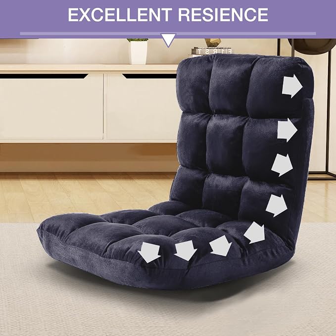 Indoor 5-Position Adjustable Floor Chair with Back Support Folding Padded Gaming Sofa Chair, Lounge Chair for Adults Video Gaming, Perfect for Meditation, Reading QL050-BK
