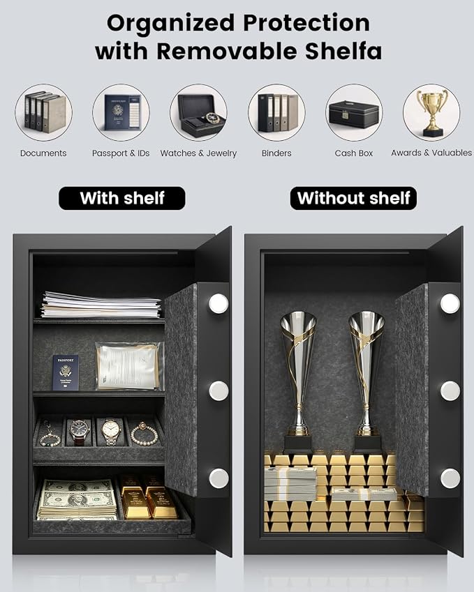 [𝟮𝟬𝟮𝟲 𝗡𝗲𝘄] 23.69'' Tall Fireproof Safe for Home, 1800°F Fire Protection for 60 Minutes, Fire and Water Proof Safe Box with Mechanical Lock, Removable Shelf for Documents, Cash and Valuable