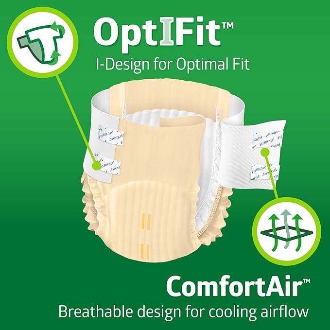 FitRight Adult Diapers, Extra+ Heavy Absorbency, XL (Waist Size 56in-64in), OptiFit Incontinence Briefs for Men/Women, Disposable, Moisture-Wicking, Leak Protection, 20 Count (Pack of 4)