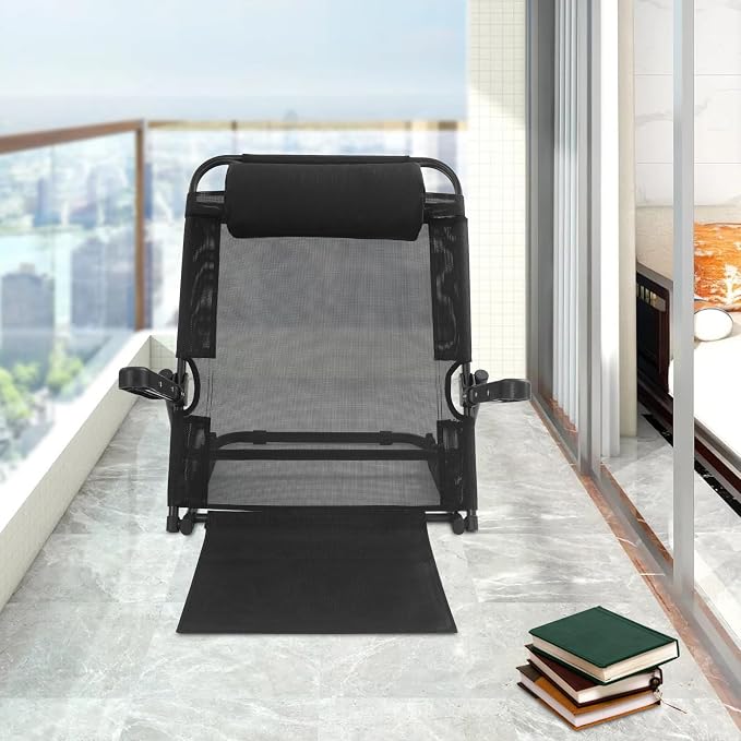 Adjustable Lifting Bed Backrest with Armrests 8-Position Adjustable, 330LBS Load Bed Back Support Chair for Reading Sleeping Watching TV, Portable Folding Floor for Elderly or Patients (Black)