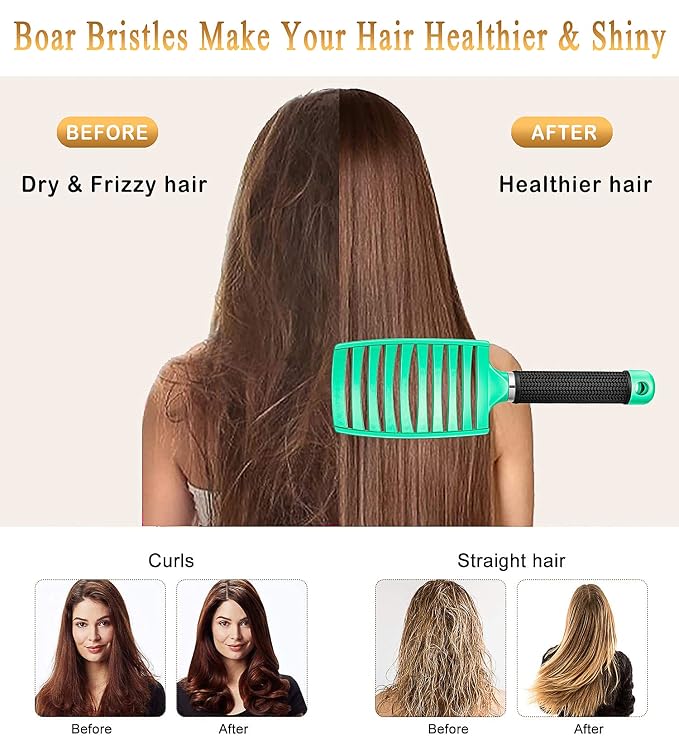 Detangling Brush for Women & Kids, Wet & Dry Hair, All Hair Types | Less pulling & breakage, Boar bristles tame frizz & add shine, Vents for faster blow-drying, Lightweight 4 oz, Non-slip grip